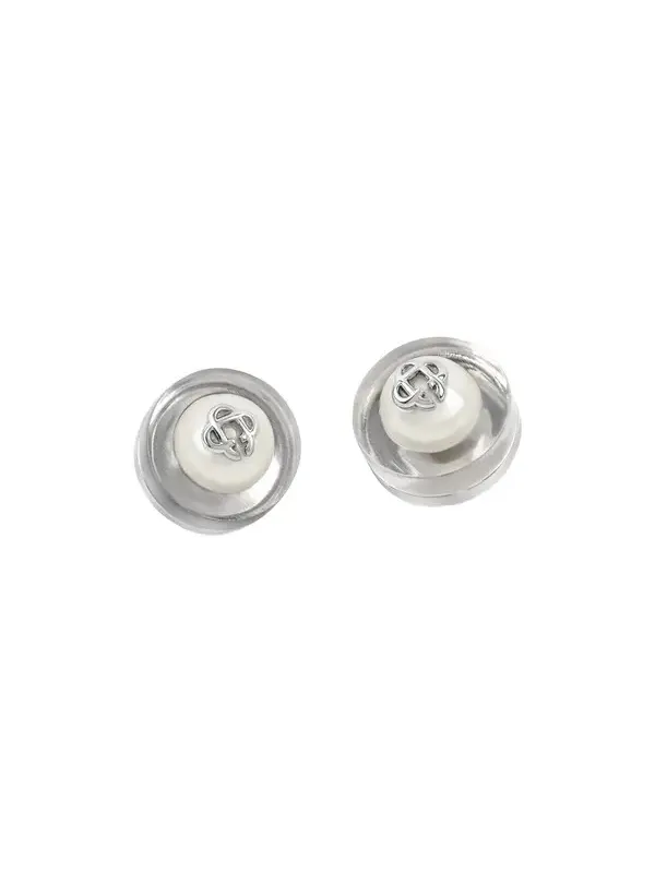 Sci-Fi Silver Pearl Ear Studs in White