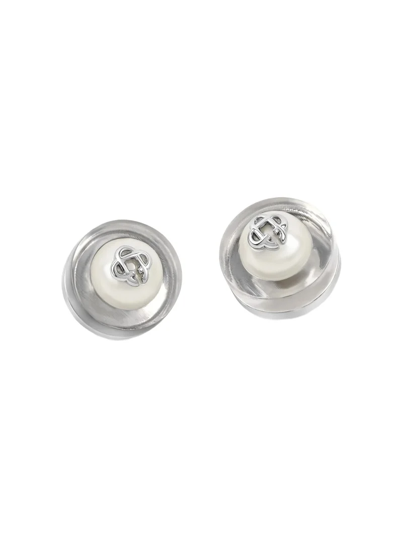 Casablanca Sci-Fi Silver Pearl Ear Studs in White
