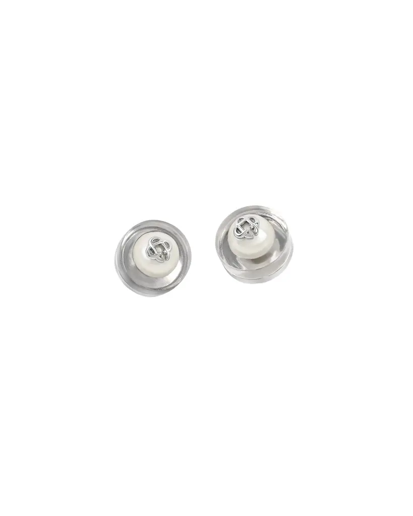 Casablanca Sci-Fi Silver Pearl Ear Studs in White