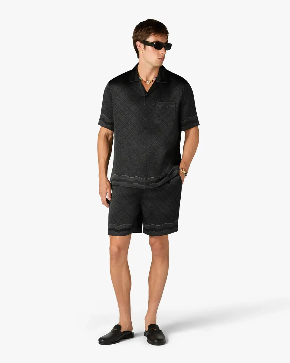 Casablanca Black Radiating Monogram Silk Shorts | Thumbnail 2
