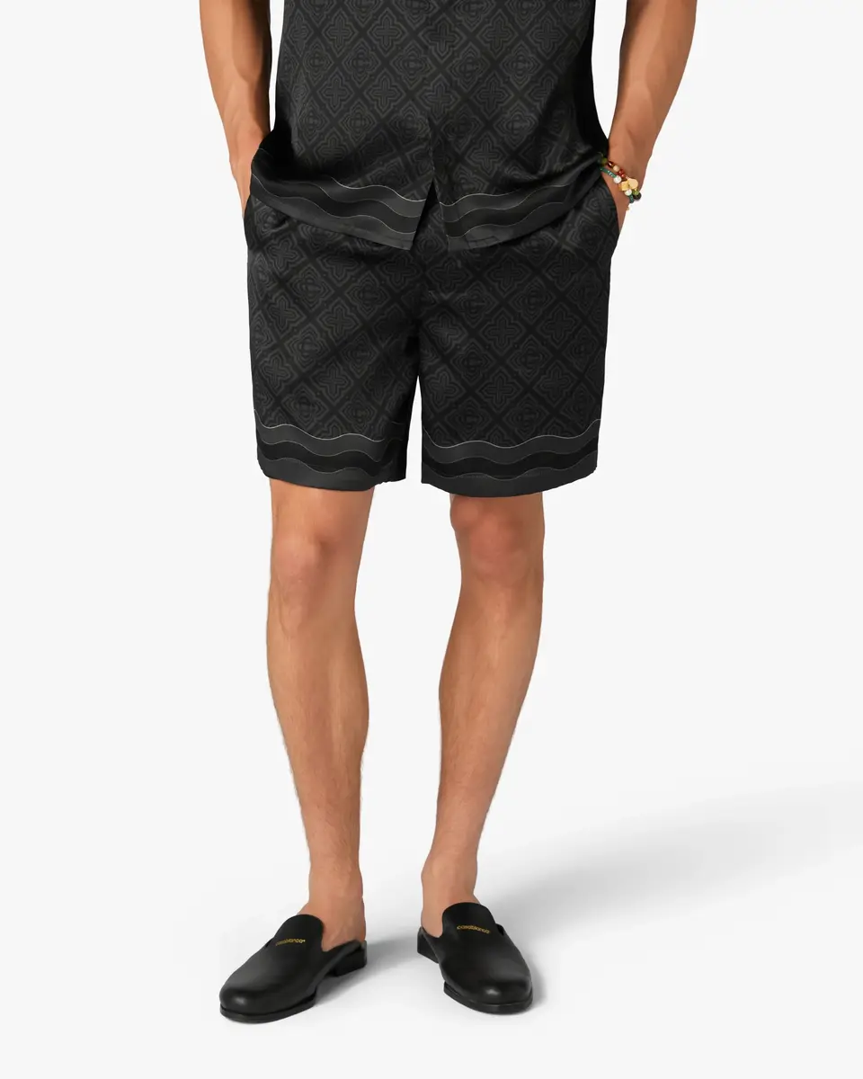 Casablanca Black Radiating Monogram Silk Shorts | Thumbnail 4