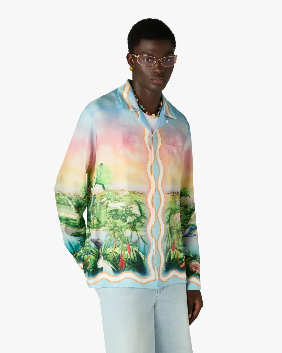 Casablanca Tennis Club Long Sleeve Silk Twill Shirt | Thumbnail 4