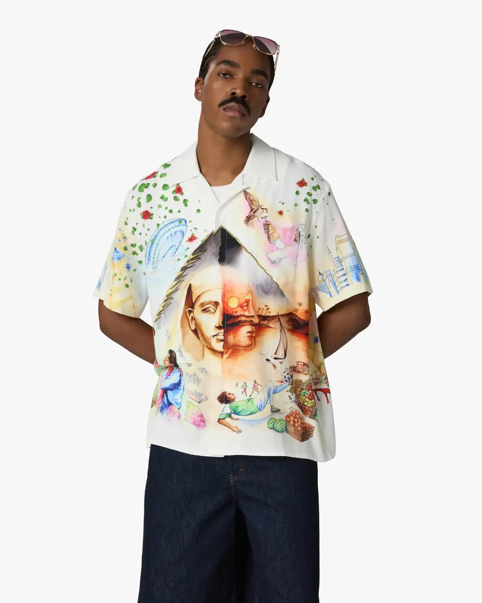 Casablanca Arts Egyptiens Short Sleeve Linen Shirt | Thumbnail 4
