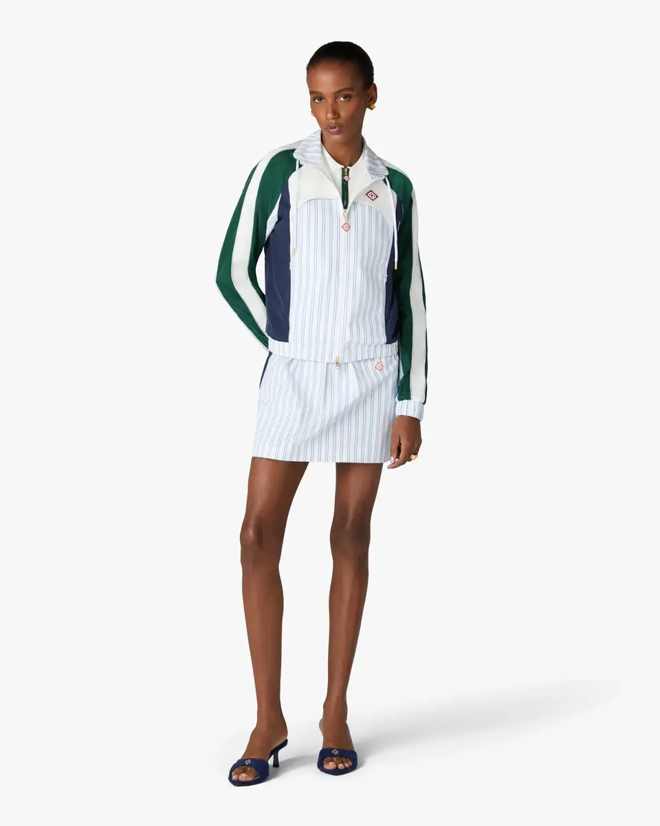 Casablanca White & Navy Pinstripe Panelled Track Jacket | Thumbnail 2 Casablanca White & Navy Pinstripe Panelled Track Jacket | Thumbnail 2
