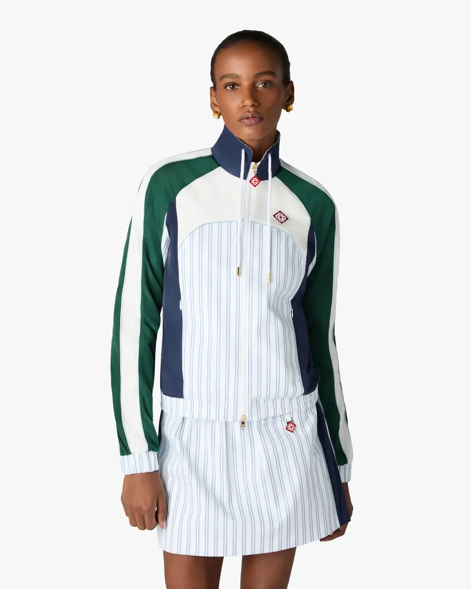 Casablanca White & Navy Pinstripe Panelled Track Jacket | Thumbnail 4 Casablanca White & Navy Pinstripe Panelled Track Jacket | Thumbnail 4