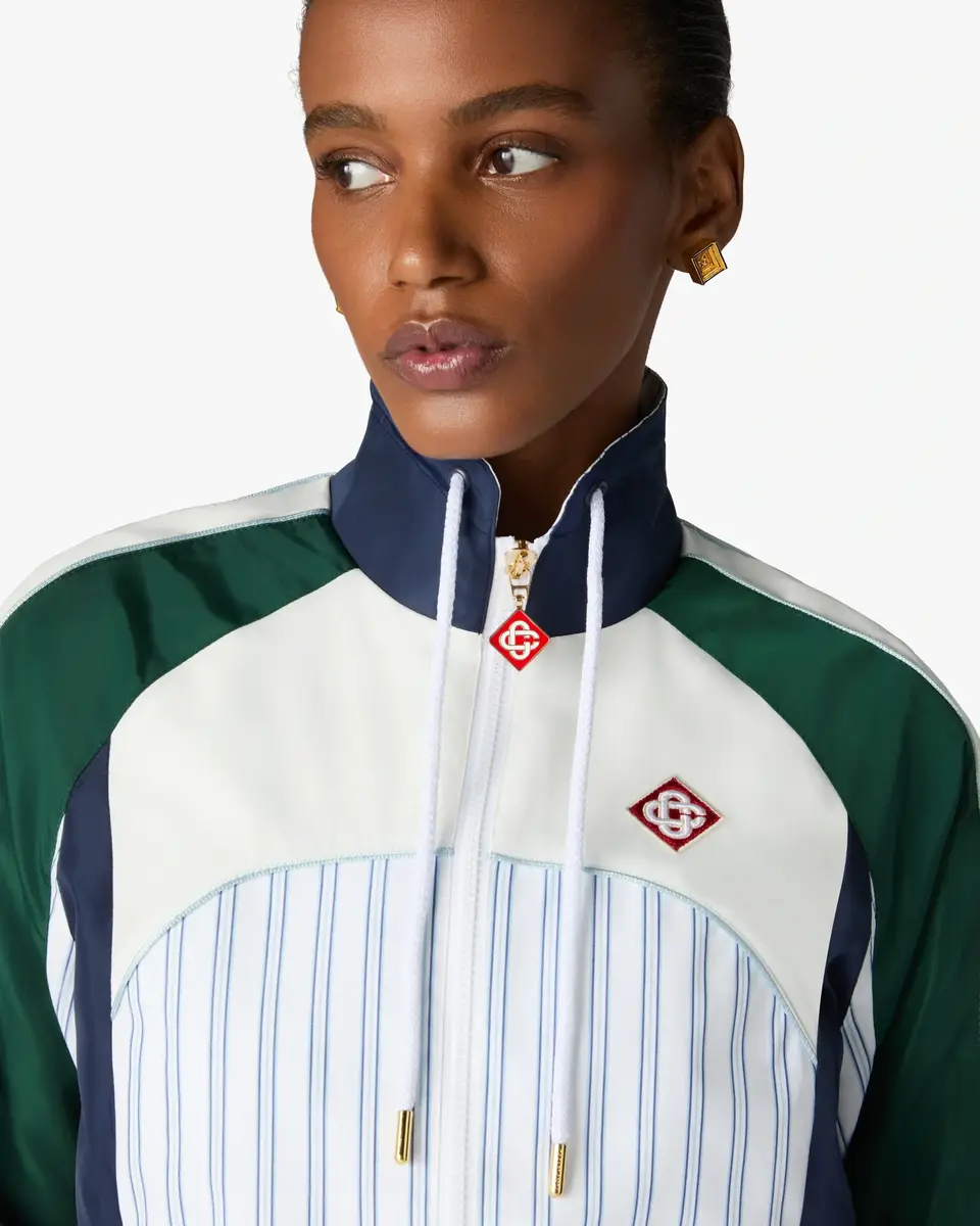Casablanca White & Navy Pinstripe Panelled Track Jacket | Thumbnail 5 Casablanca White & Navy Pinstripe Panelled Track Jacket | Thumbnail 5