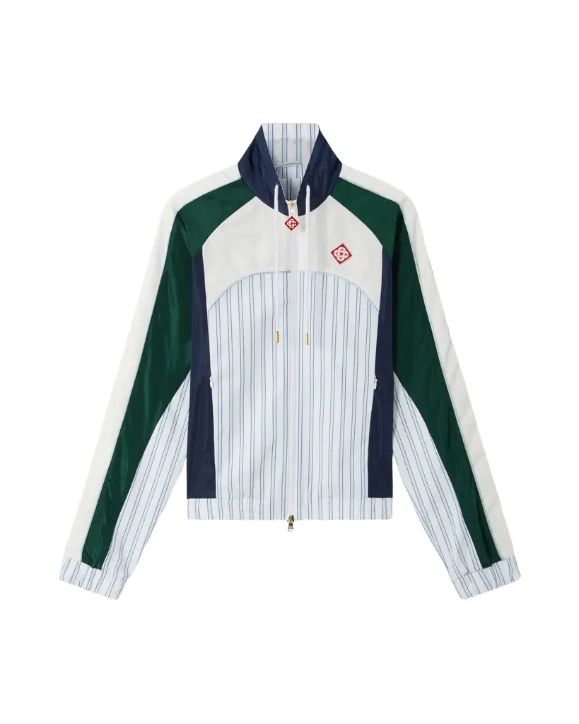 White & Navy Pinstripe Panelled Track Jacket
