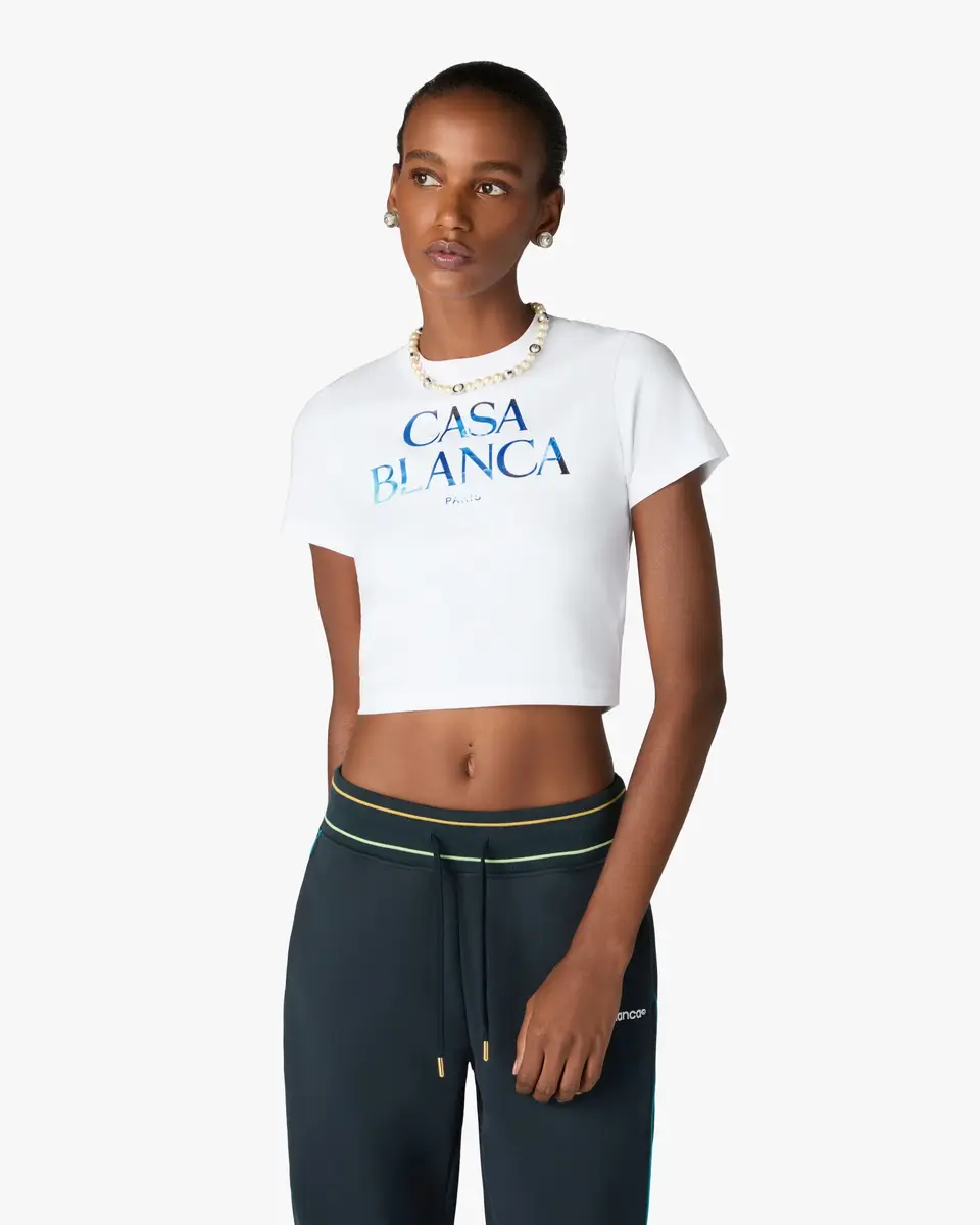 Casablanca White Meduse Stacked Logo Cropped Baby T-Shirt | Thumbnail 4 Casablanca White Meduse Stacked Logo Cropped Baby T-Shirt | Thumbnail 4