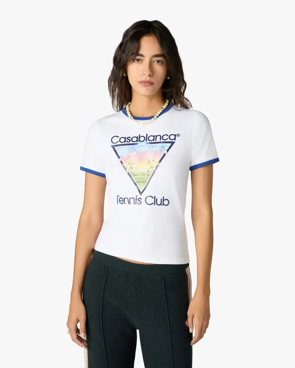 Casablanca White Tennis Club Icon Cropped Ringer Short Sleeve T‑Shirt | Thumbnail 4 Casablanca White Tennis Club Icon Cropped Ringer Short Sleeve T‑Shirt | Thumbnail 4