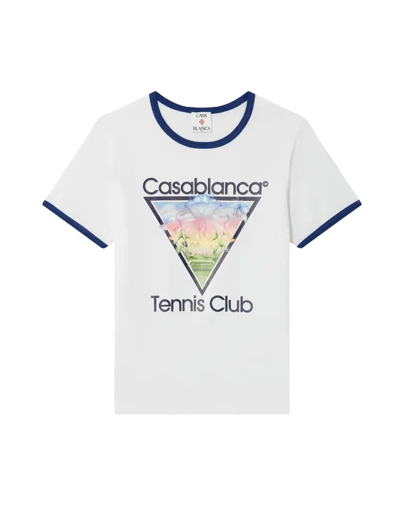 Casablanca White Tennis Club Icon Cropped Ringer Short Sleeve T‑Shirt