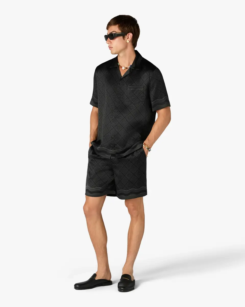 Casablanca Black Radiating Monogram Short Sleeve Silk Shirt | Thumbnail 2