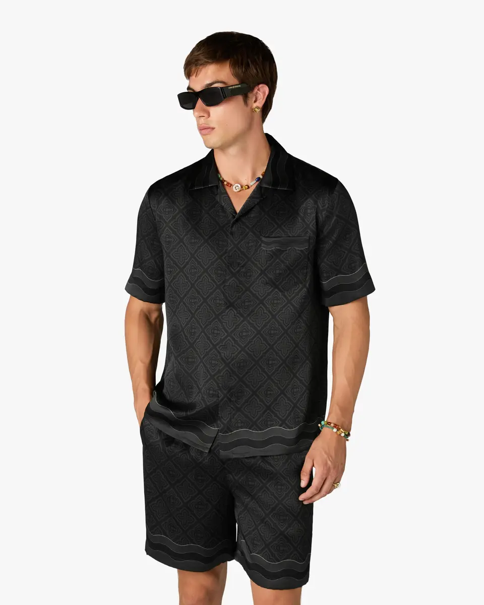 Casablanca Black Radiating Monogram Short Sleeve Silk Shirt | Thumbnail 4