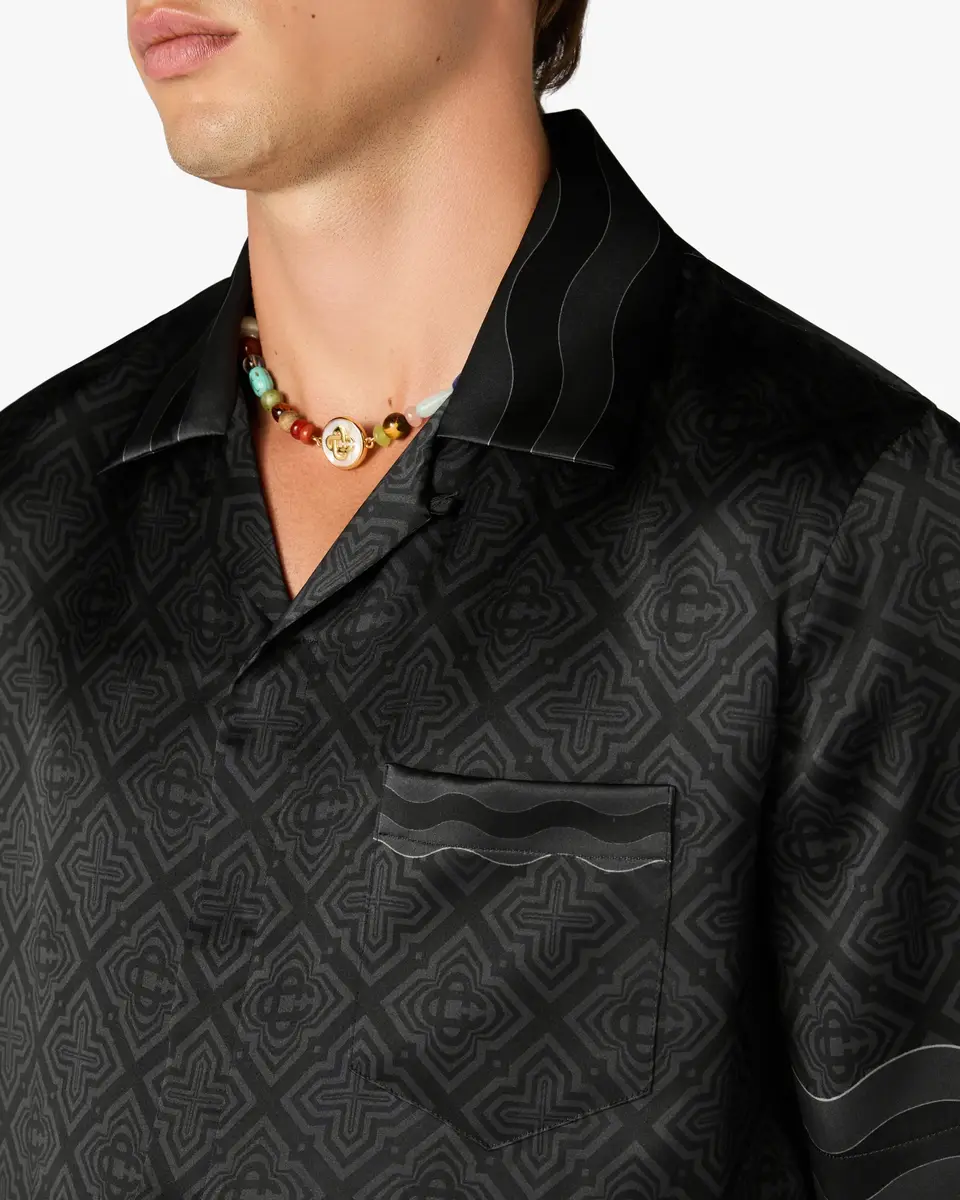 Casablanca Black Radiating Monogram Short Sleeve Silk Shirt | Thumbnail 5
