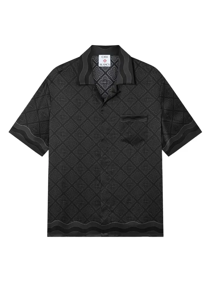 Casablanca Black Radiating Monogram Short Sleeve Silk Shirt