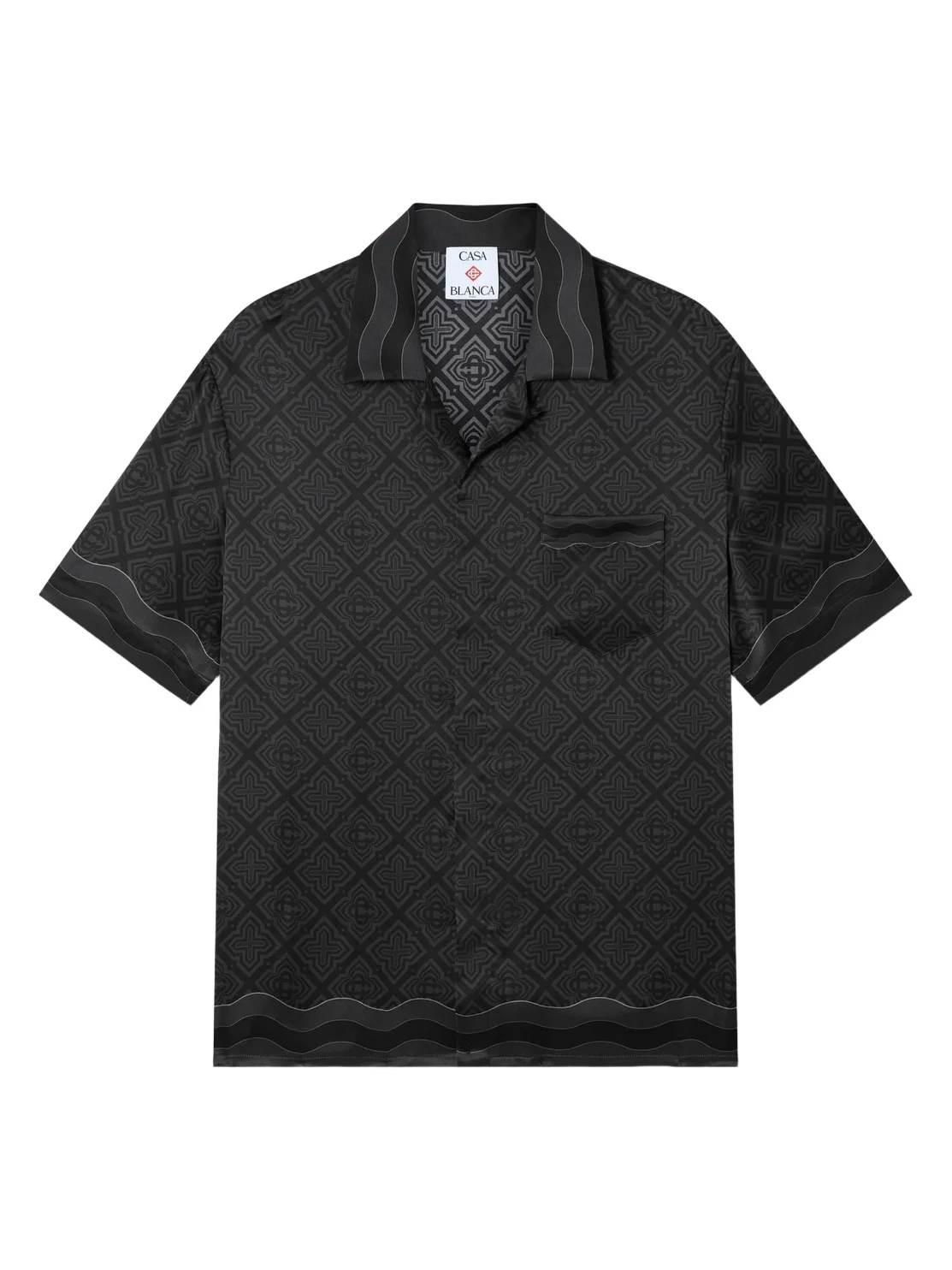 Casablanca Black Radiating Monogram Short Sleeve Silk Shirt