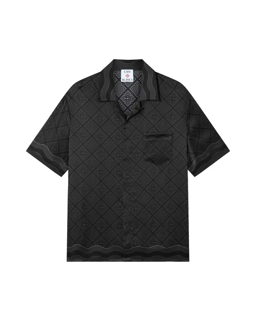 Black Radiating Monogram Short Sleeve Silk Shirt Black Radiating Monogram Short Sleeve Silk Shirt