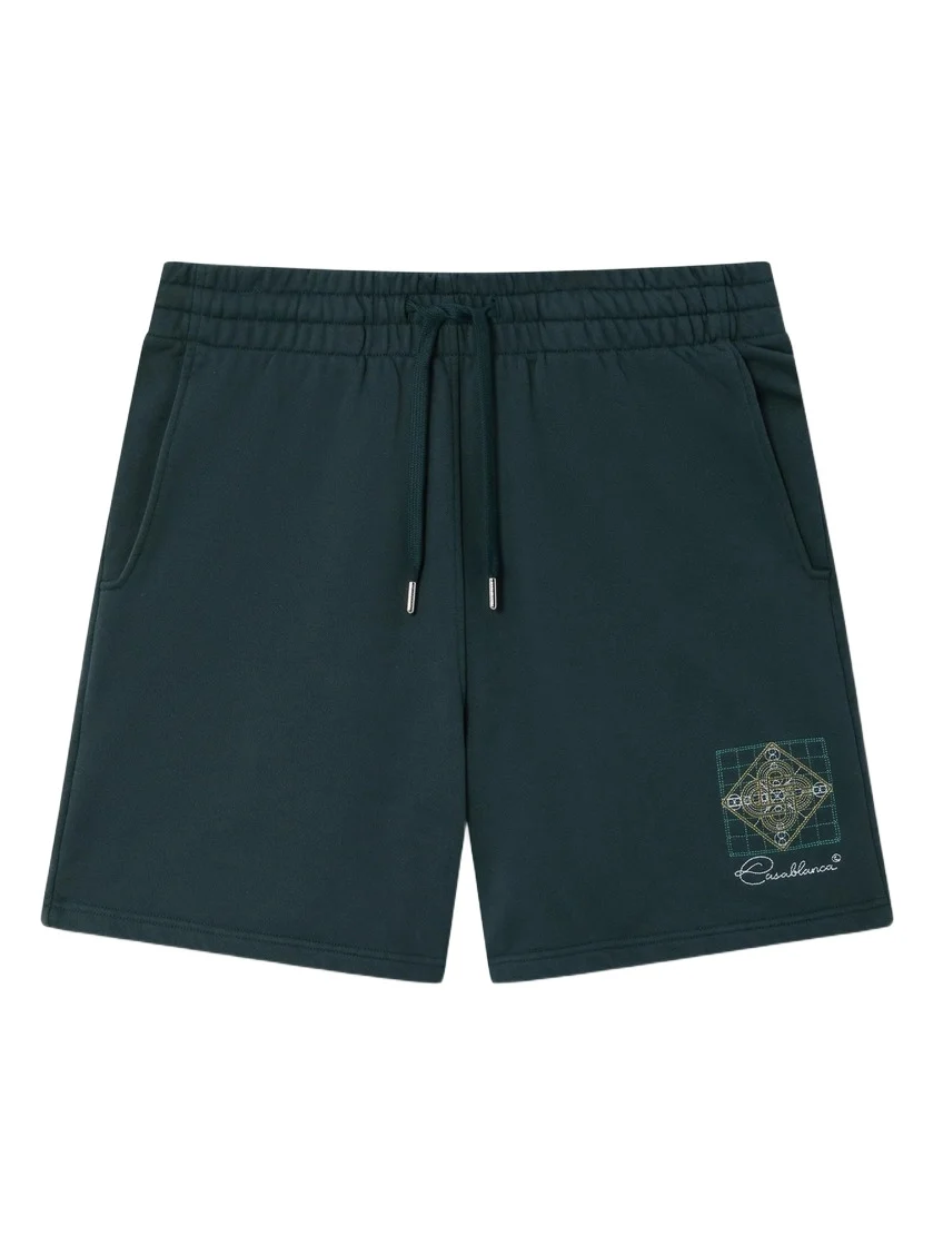 Casablanca Dark Teal Geometrie Sacree Embroidered Shorts