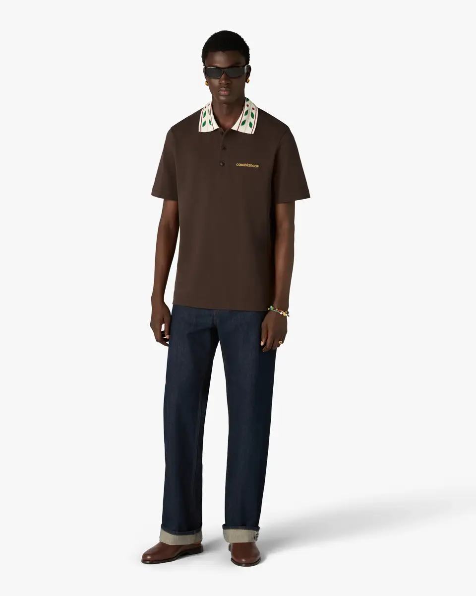 Casablanca Brown Laurel Pique Short Sleeve Polo Shirt | Thumbnail 2 Casablanca Brown Laurel Pique Short Sleeve Polo Shirt | Thumbnail 2