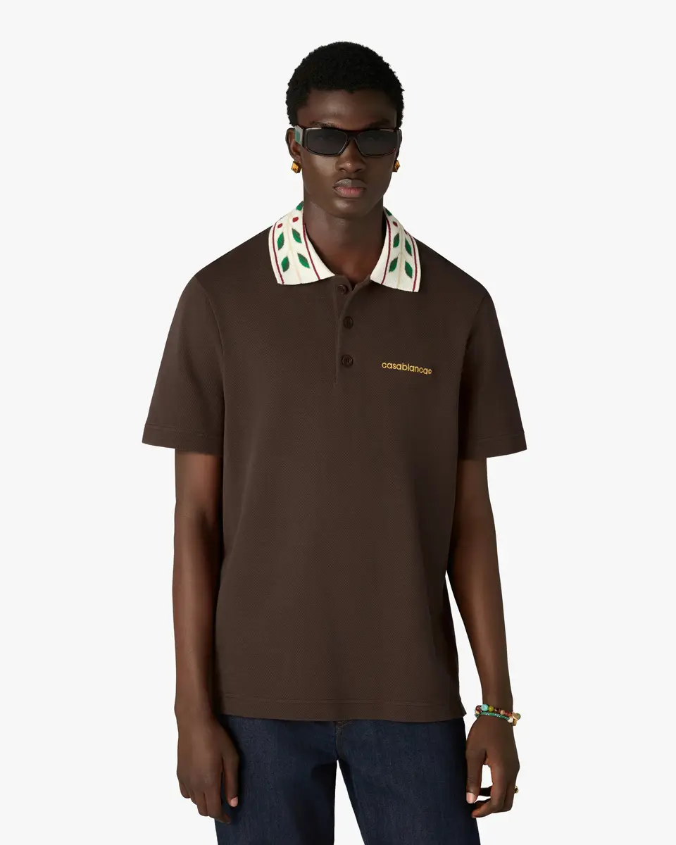 Casablanca Brown Laurel Pique Short Sleeve Polo Shirt | Thumbnail 4 Casablanca Brown Laurel Pique Short Sleeve Polo Shirt | Thumbnail 4