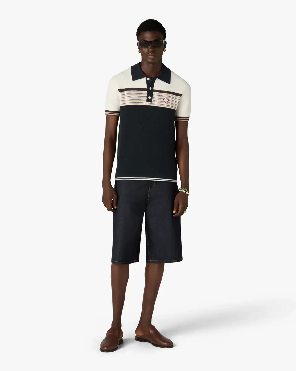 Casablanca Café Culture Wool Stripe Short Sleeve Polo Shirt | Thumbnail 2 Casablanca Café Culture Wool Stripe Short Sleeve Polo Shirt | Thumbnail 2
