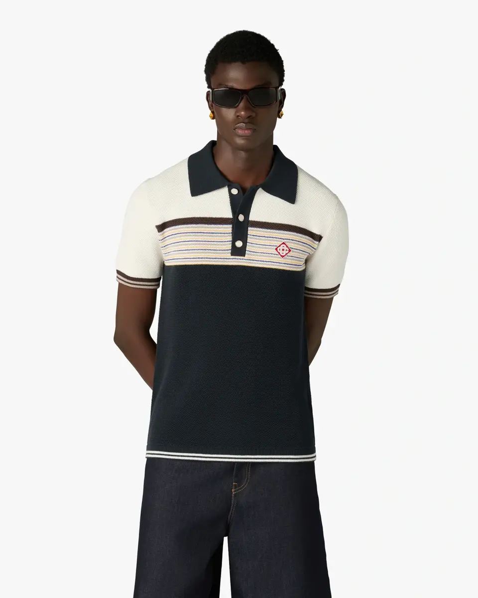 Casablanca Café Culture Wool Stripe Short Sleeve Polo Shirt | Thumbnail 4 Casablanca Café Culture Wool Stripe Short Sleeve Polo Shirt | Thumbnail 4