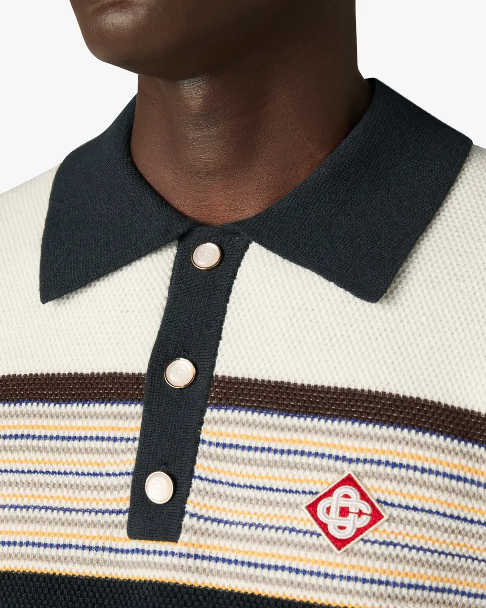Casablanca Café Culture Wool Stripe Short Sleeve Polo Shirt | Thumbnail 5 Casablanca Café Culture Wool Stripe Short Sleeve Polo Shirt | Thumbnail 5