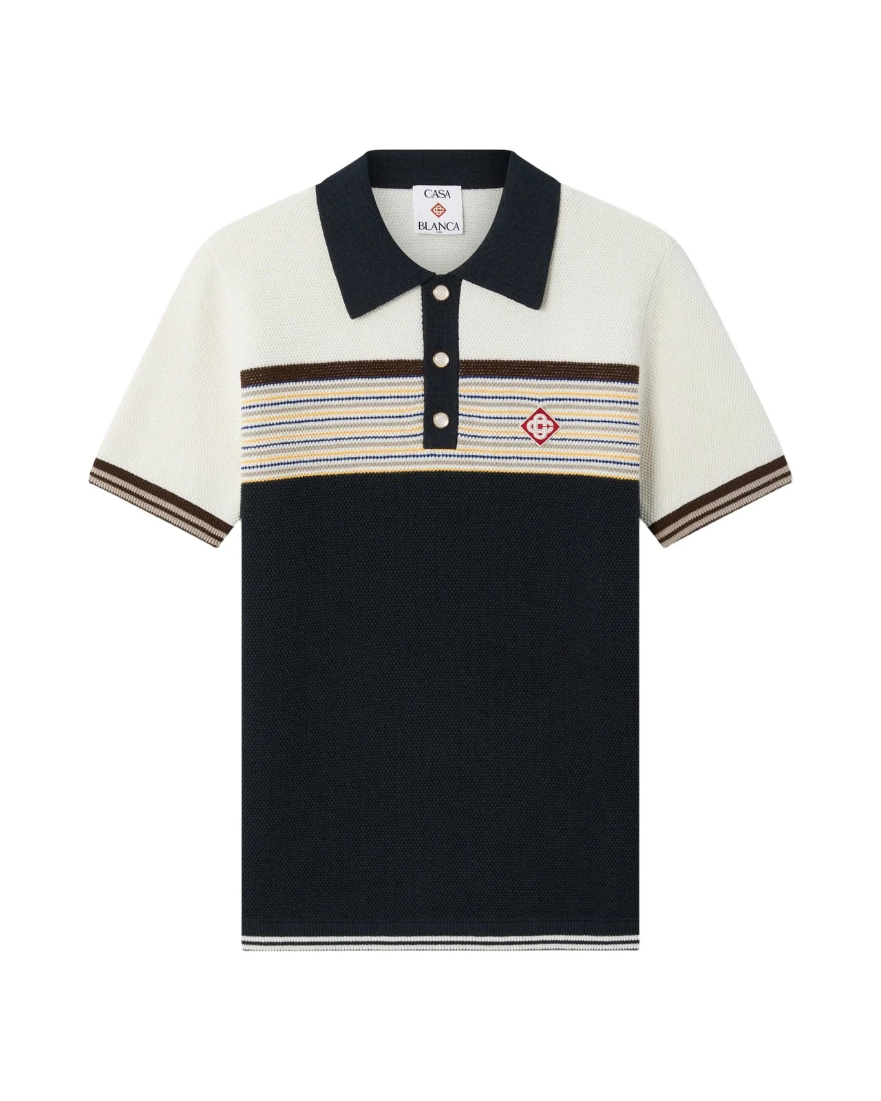 Casablanca Café Culture Wool Stripe Short Sleeve Polo Shirt
