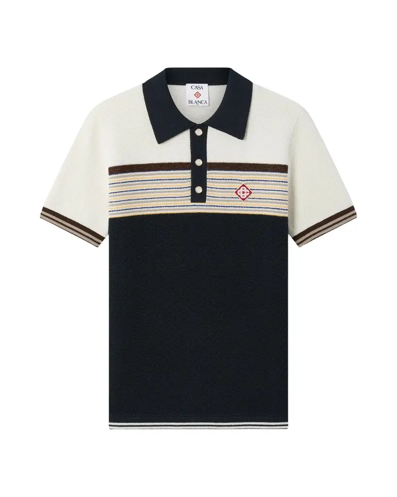 Casablanca Café Culture Wool Stripe Short Sleeve Polo Shirt