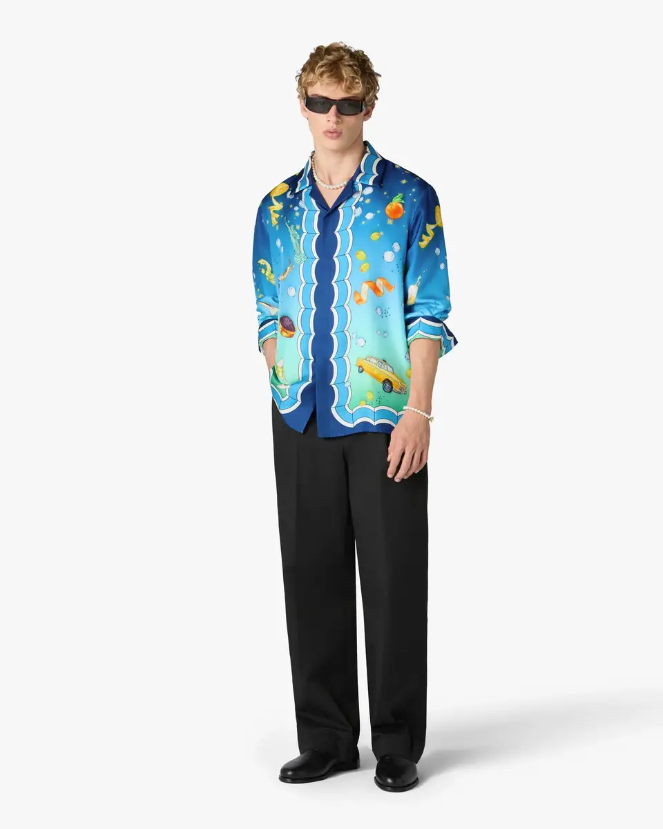 Casablanca Blue Gradient Casa Kaspia New York Long Sleeve Silk Shirt in Yellow | Thumbnail 2
