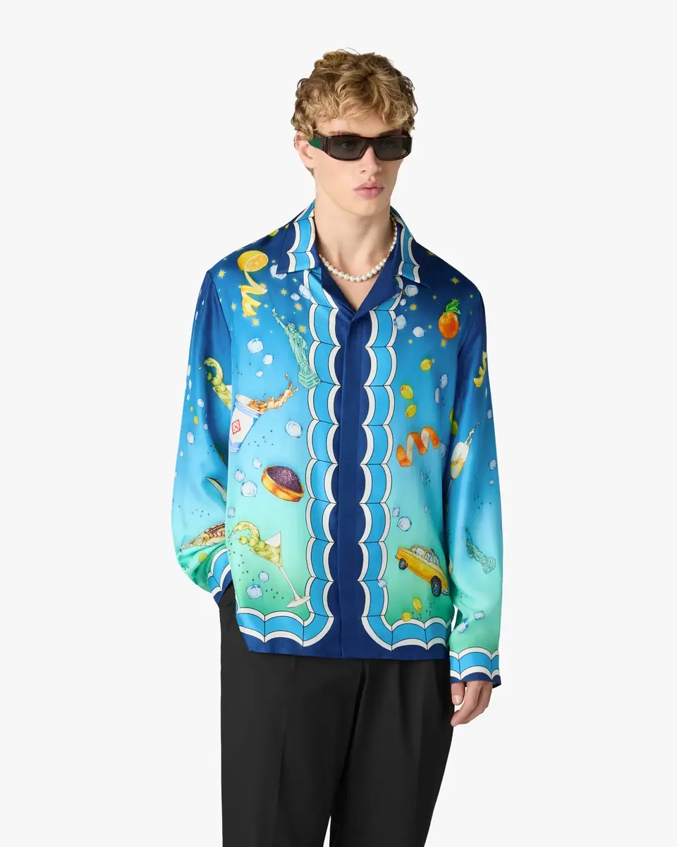 Casablanca Blue Gradient Casa Kaspia New York Long Sleeve Silk Shirt in Yellow | Thumbnail 4