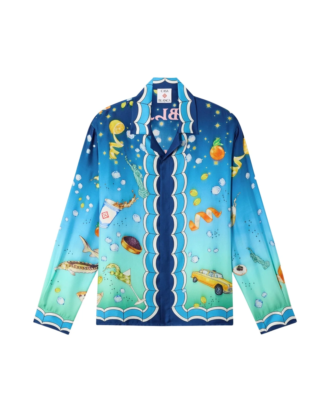 Casablanca Blue Gradient Casa Kaspia New York Long Sleeve Silk Shirt in Yellow