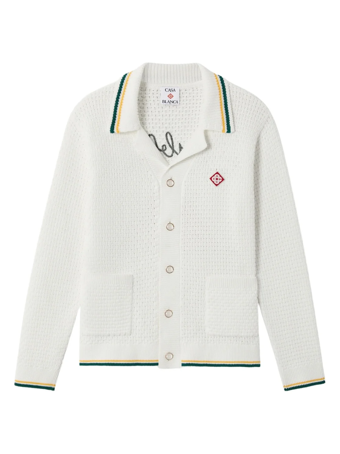 Casablanca White Pyramid of Oranges Crochet Cardigan in Green