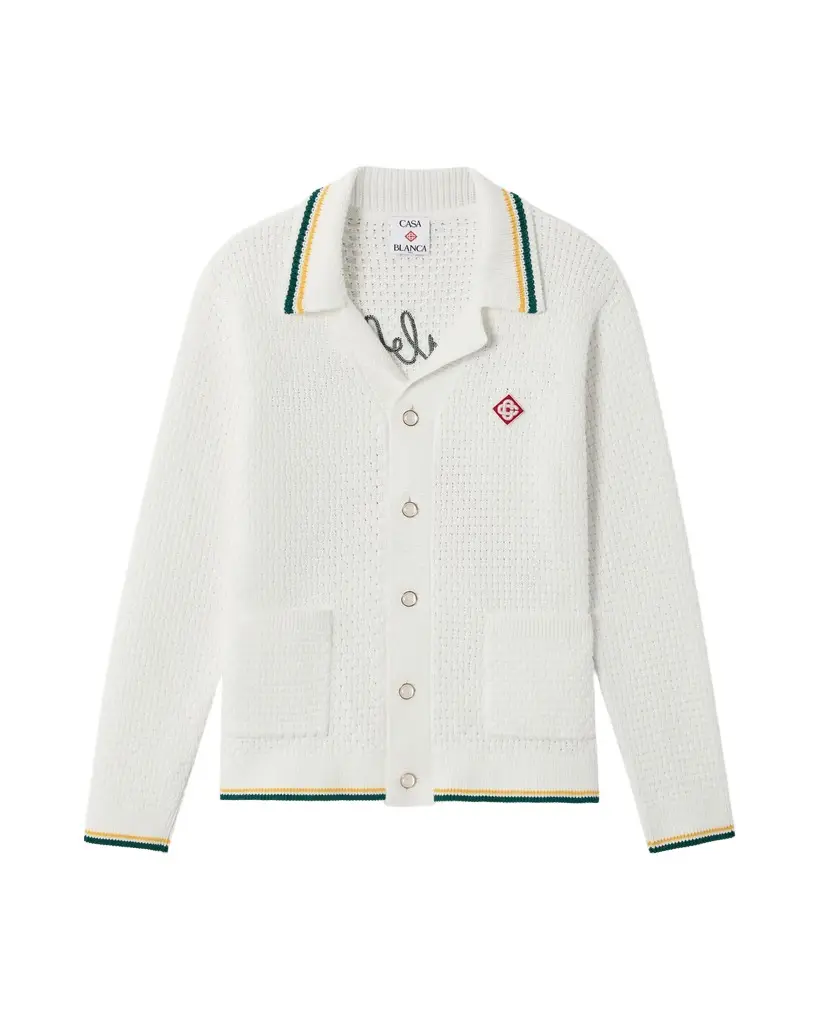Casablanca White Pyramid of Oranges Crochet Cardigan in Green