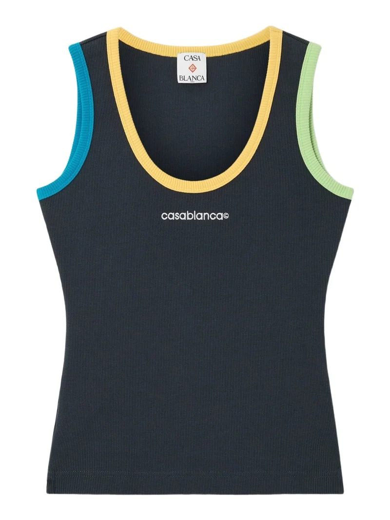 Casablanca Navy Colourblock Ribbed Tank Top in Green