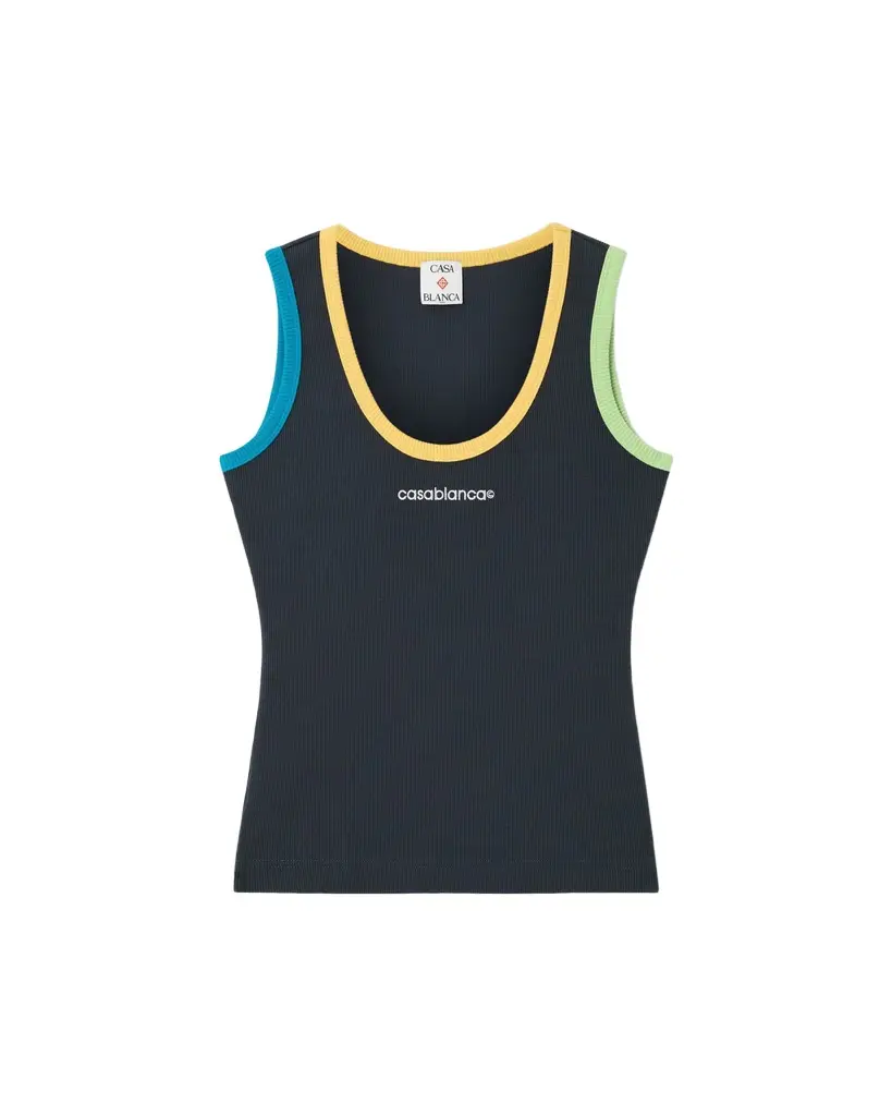 Casablanca Navy Colourblock Ribbed Tank Top in Green