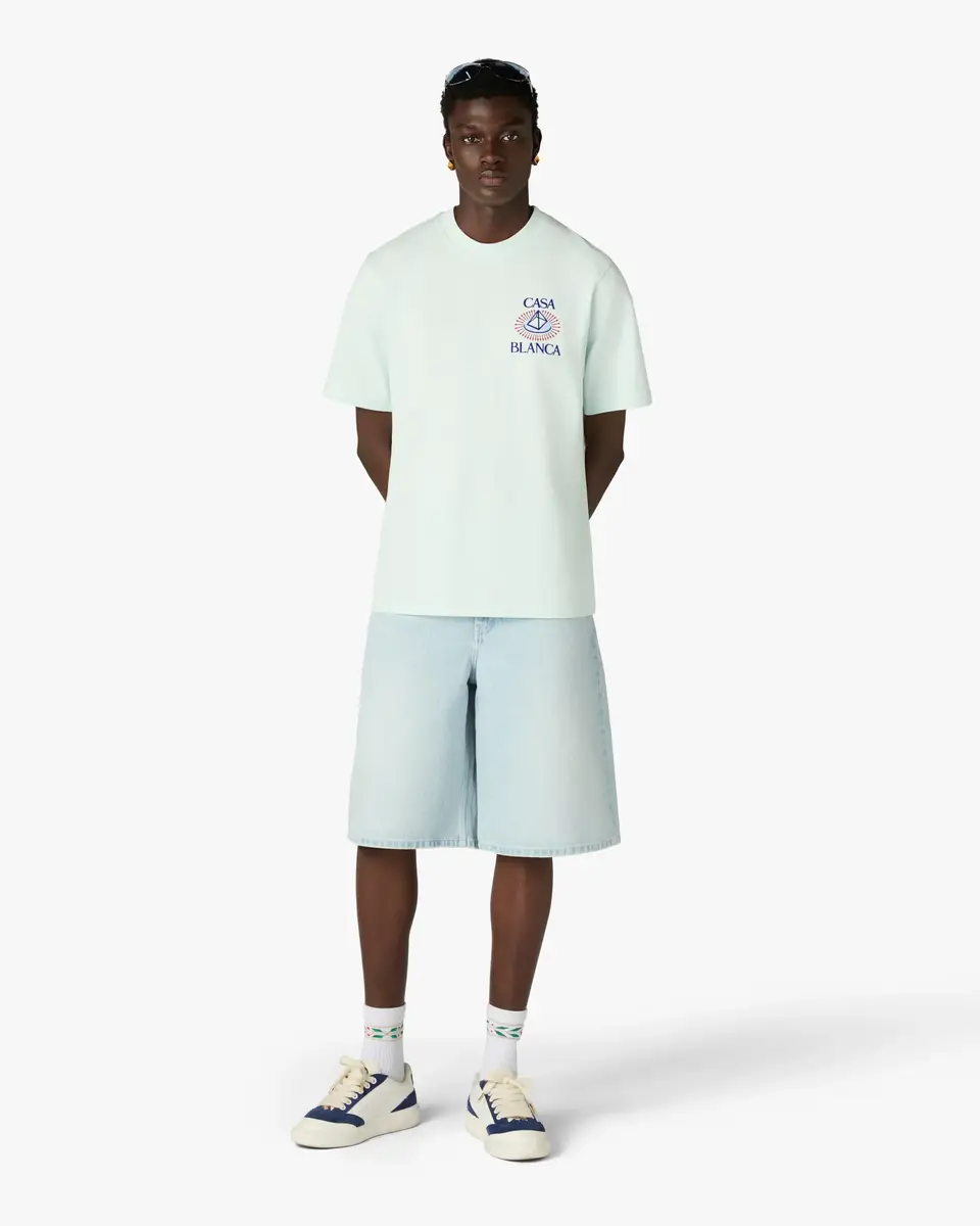 Casablanca Ice Blue Celestial Pyramid Printed Short Sleeve T-Shirt in Light Blue | Thumbnail 2