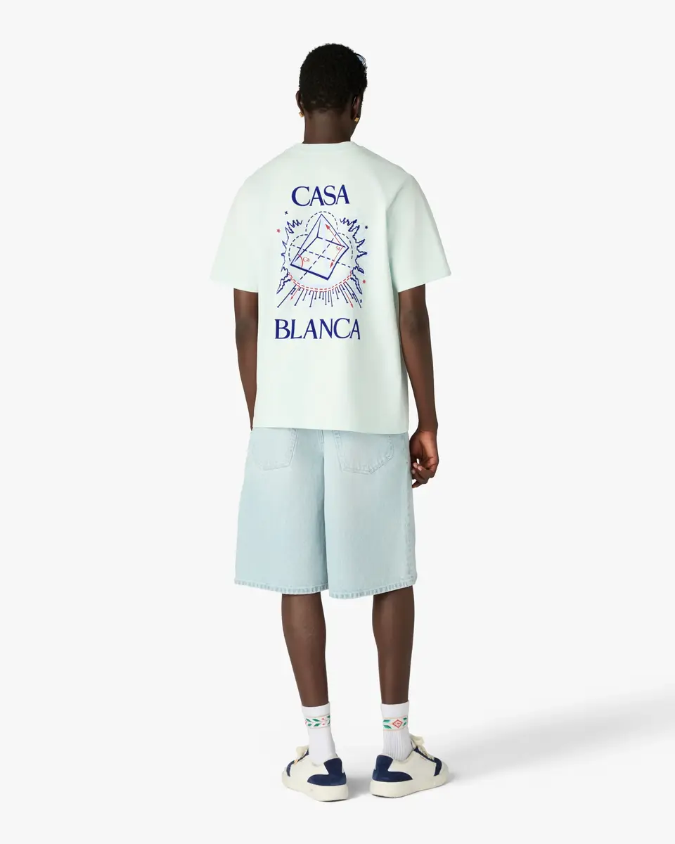 Casablanca Ice Blue Celestial Pyramid Printed Short Sleeve T-Shirt in Light Blue | Thumbnail 3