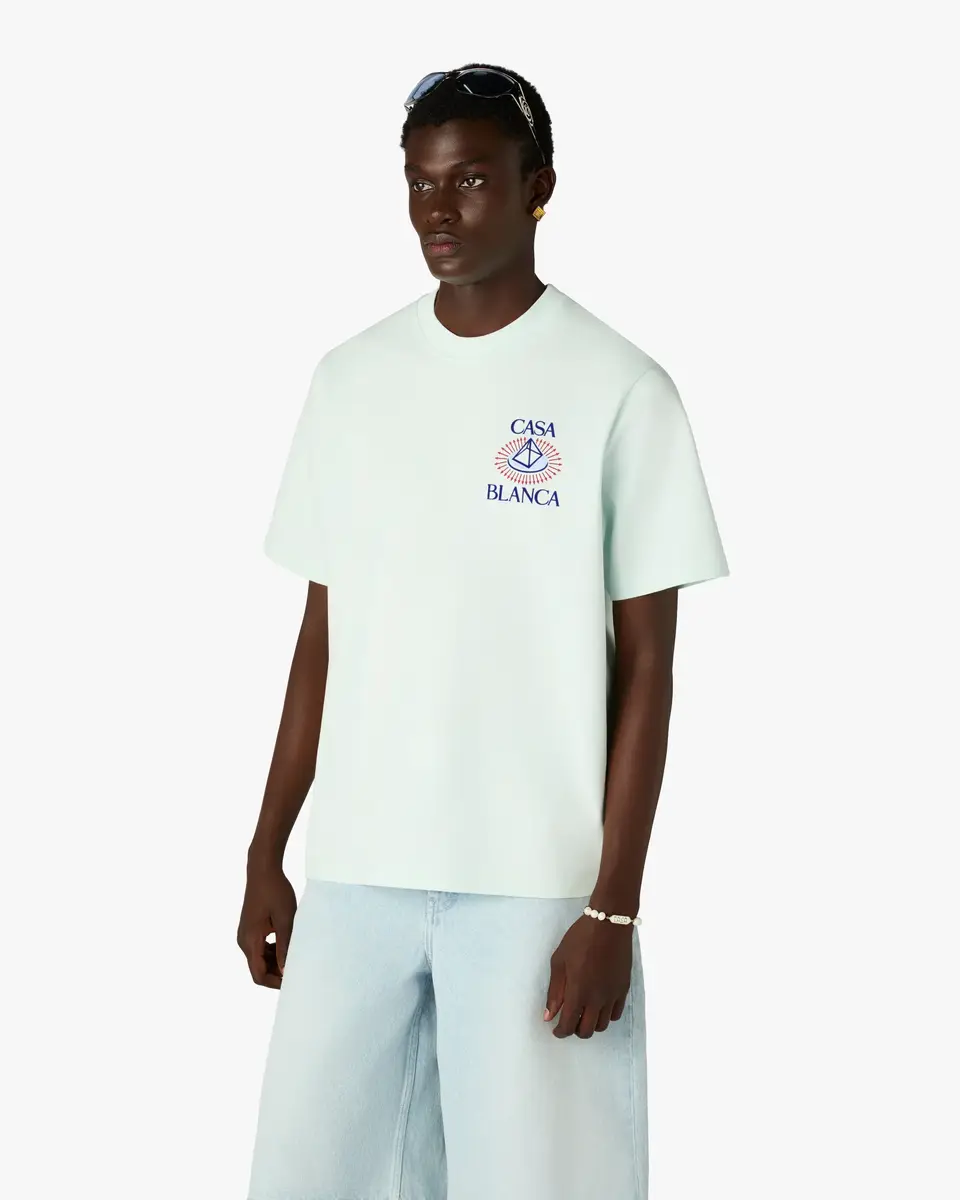 Casablanca Ice Blue Celestial Pyramid Printed Short Sleeve T-Shirt in Light Blue | Thumbnail 4
