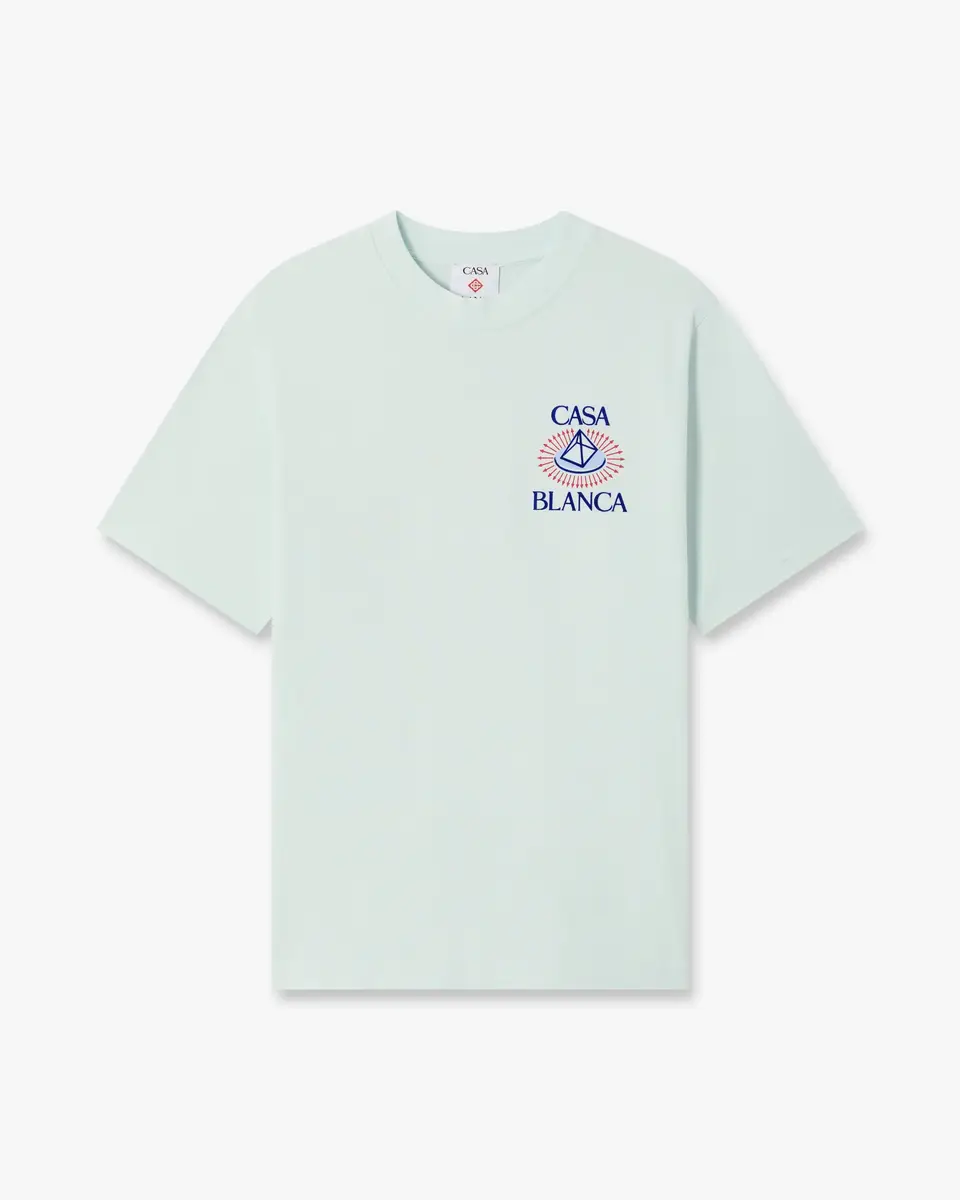 Casablanca Ice Blue Celestial Pyramid Printed Short Sleeve T-Shirt in Light Blue | Thumbnail 6