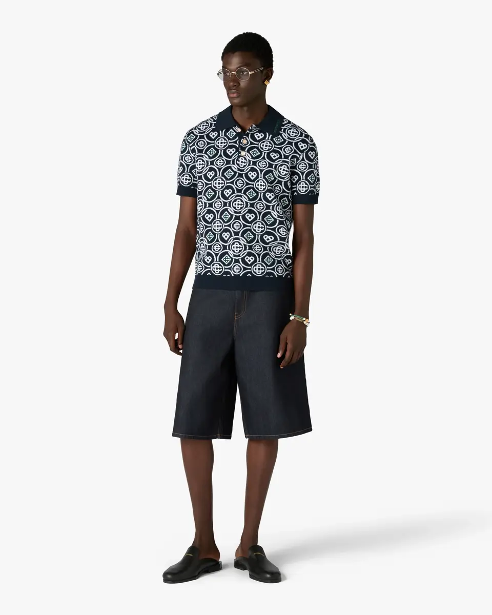 Casablanca Dark Green Icon Monogram Short Sleeve Polo Shirt | Thumbnail 2 Casablanca Dark Green Icon Monogram Short Sleeve Polo Shirt | Thumbnail 2