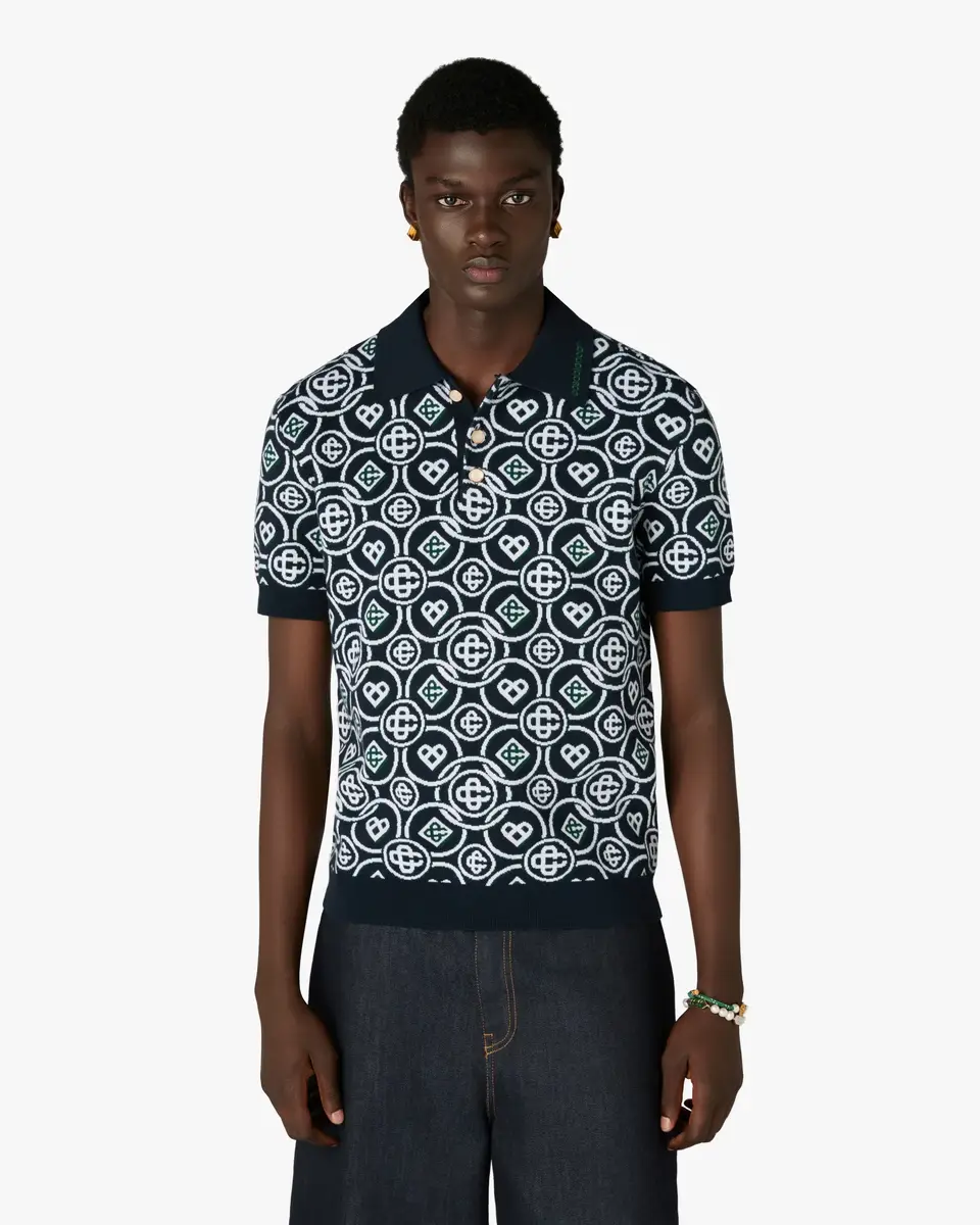 Casablanca Dark Green Icon Monogram Short Sleeve Polo Shirt | Thumbnail 4 Casablanca Dark Green Icon Monogram Short Sleeve Polo Shirt | Thumbnail 4