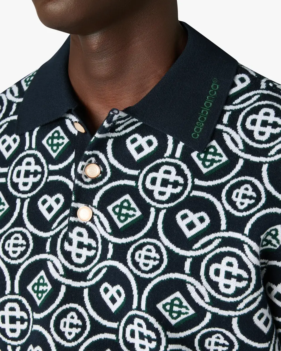 Casablanca Dark Green Icon Monogram Short Sleeve Polo Shirt | Thumbnail 5 Casablanca Dark Green Icon Monogram Short Sleeve Polo Shirt | Thumbnail 5