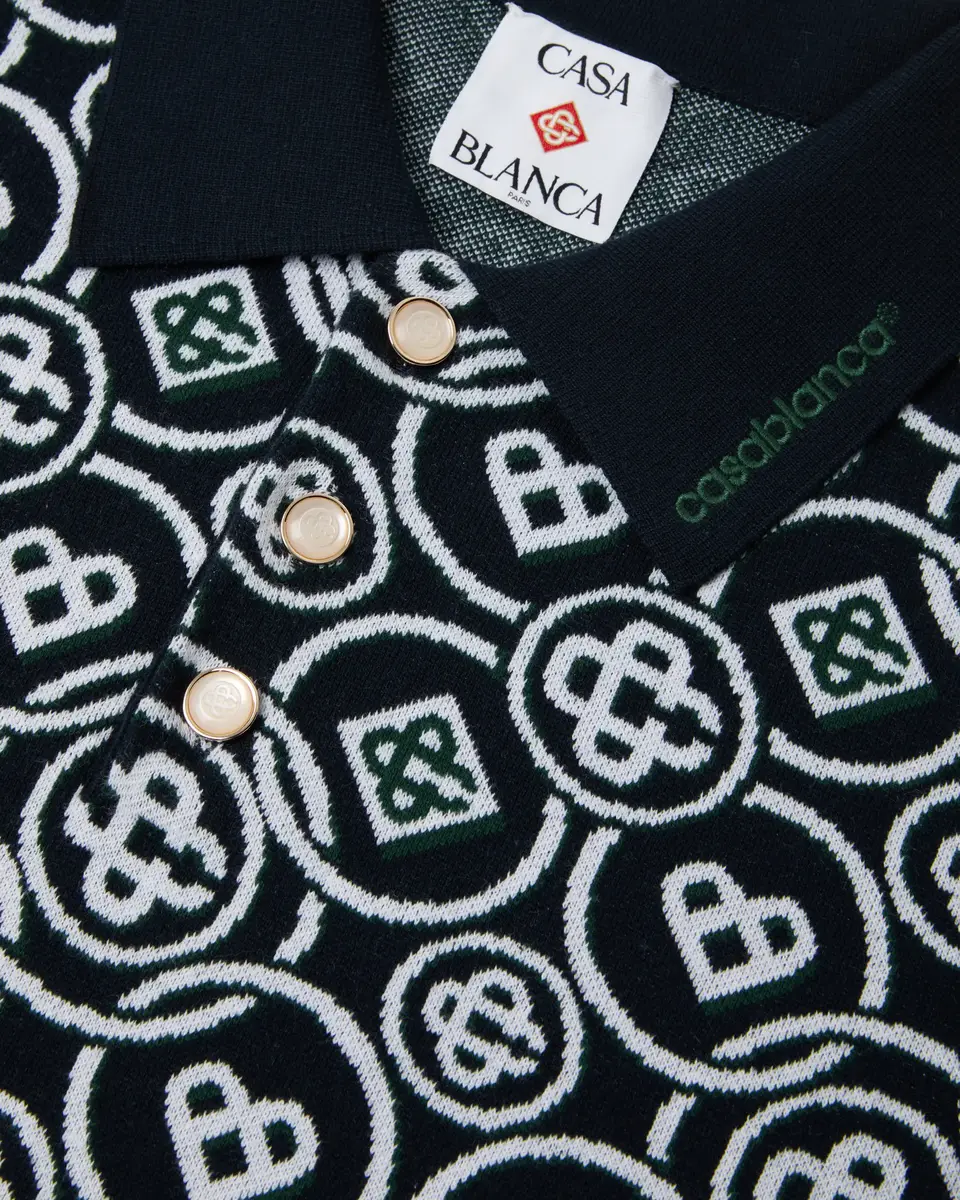 Casablanca Dark Green Icon Monogram Short Sleeve Polo Shirt | Thumbnail 6 Casablanca Dark Green Icon Monogram Short Sleeve Polo Shirt | Thumbnail 6