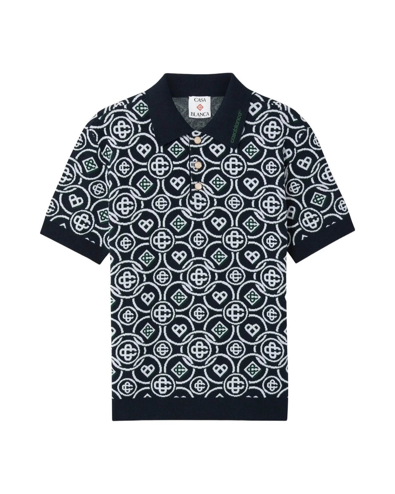 Casablanca Dark Green Icon Monogram Short Sleeve Polo Shirt