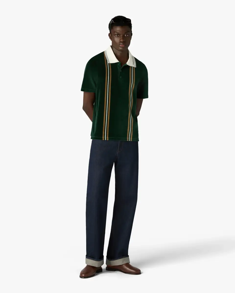 Casablanca Green & Brown Stripe Velour Short Sleeve Polo Shirt | Thumbnail 2 Casablanca Green & Brown Stripe Velour Short Sleeve Polo Shirt | Thumbnail 2