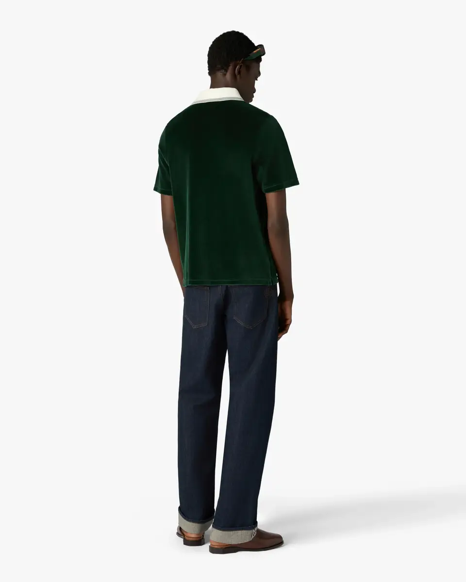 Casablanca Green & Brown Stripe Velour Short Sleeve Polo Shirt | Thumbnail 3 Casablanca Green & Brown Stripe Velour Short Sleeve Polo Shirt | Thumbnail 3