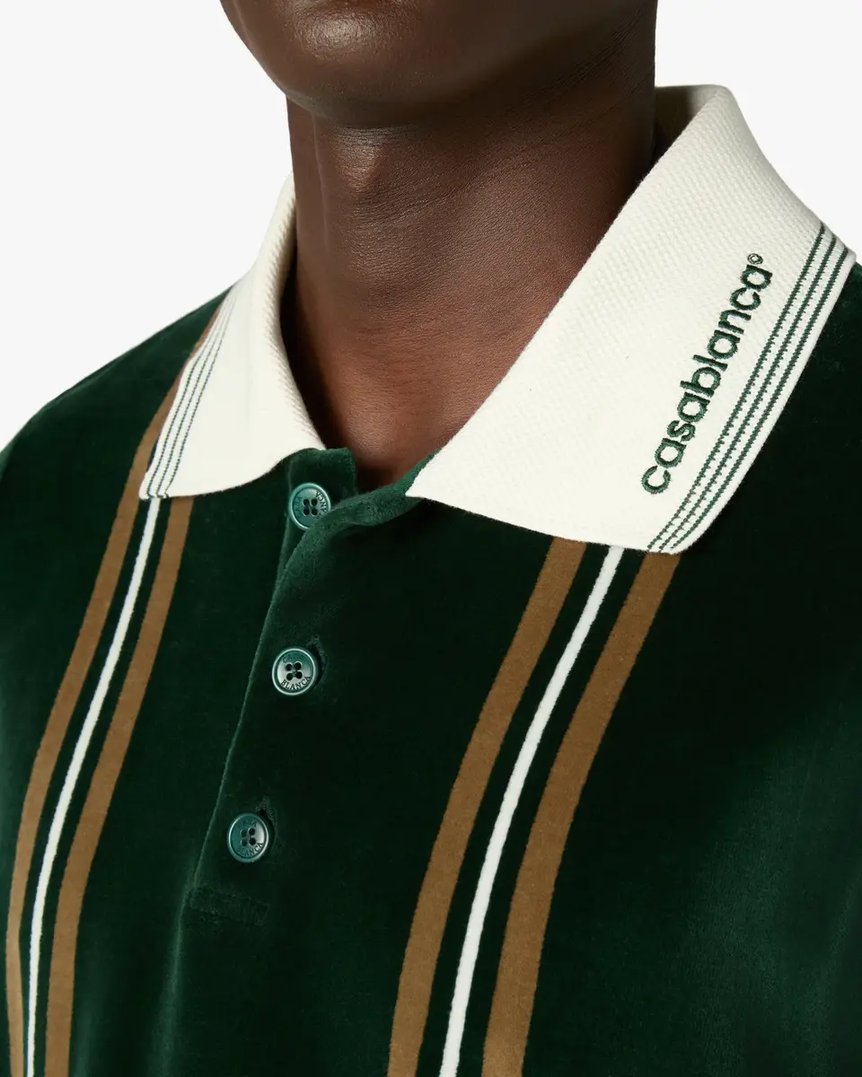 Casablanca Green & Brown Stripe Velour Short Sleeve Polo Shirt | Thumbnail 5 Casablanca Green & Brown Stripe Velour Short Sleeve Polo Shirt | Thumbnail 5