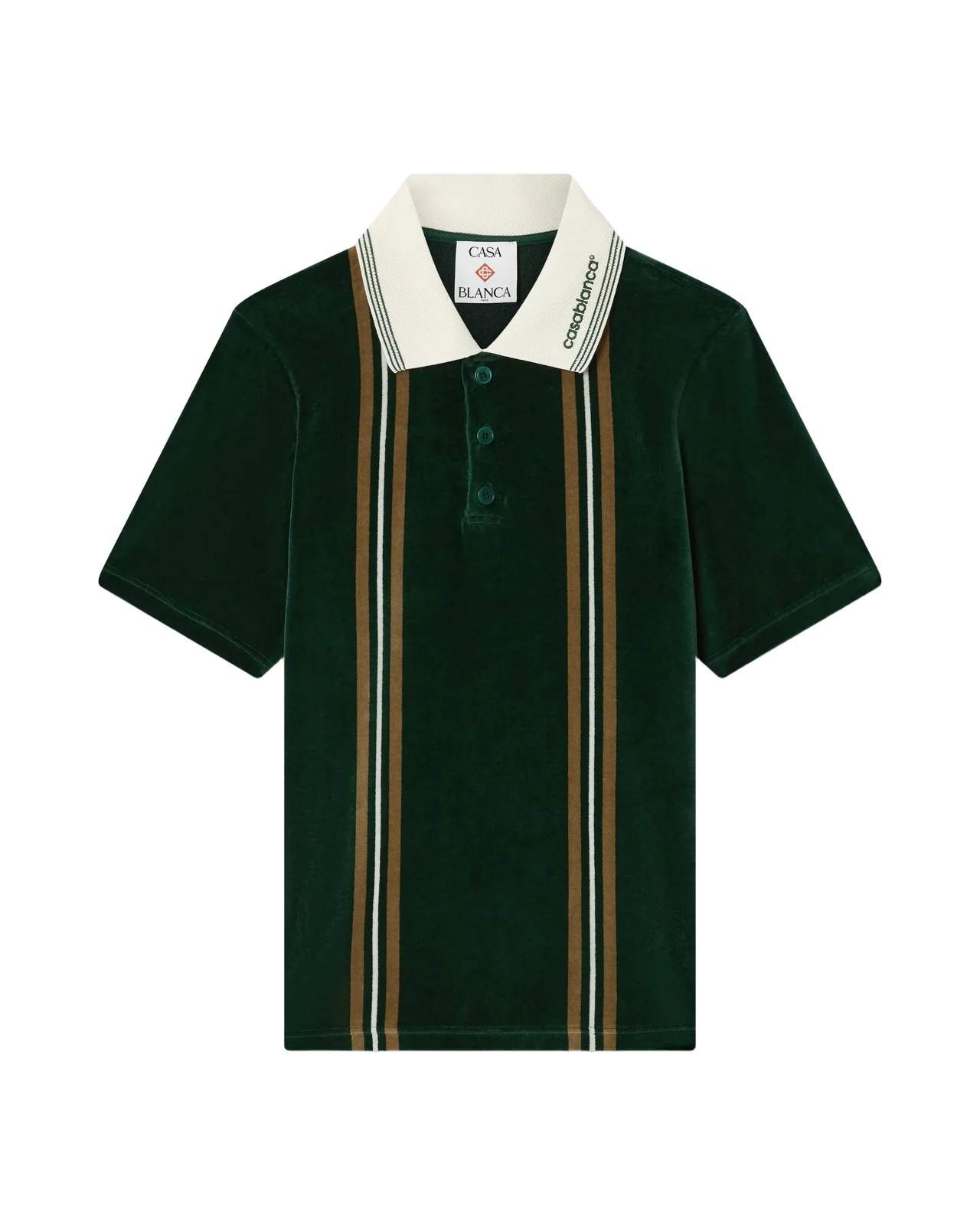 Casablanca Green & Brown Stripe Velour Short Sleeve Polo Shirt