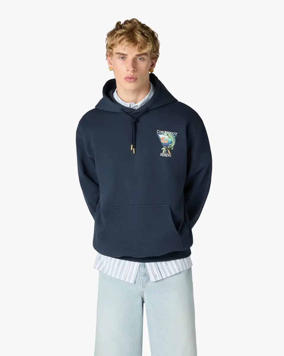 Casablanca Navy Casa Kaspia New York Club Icon Printed Hooded Sweatshirt | Thumbnail 4 Casablanca Navy Casa Kaspia New York Club Icon Printed Hooded Sweatshirt | Thumbnail 4