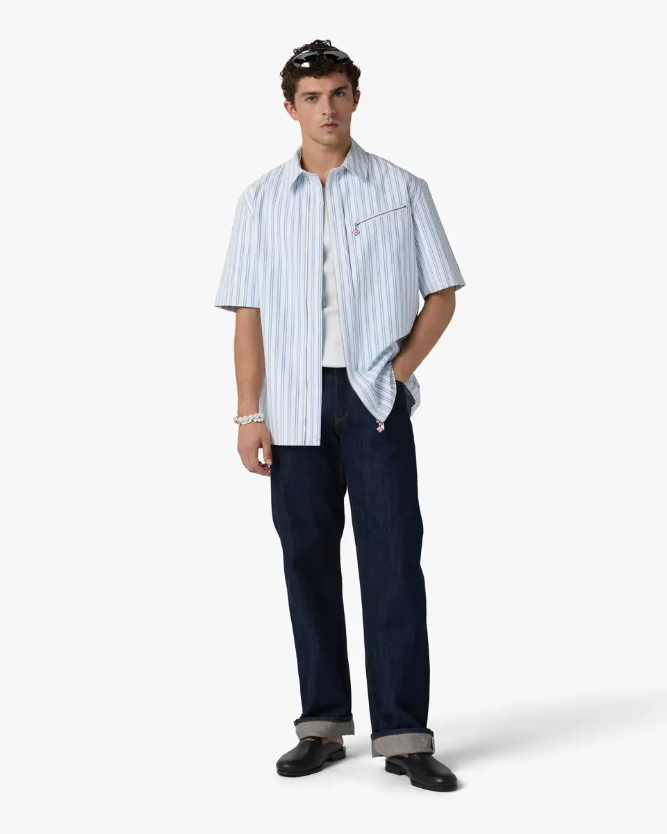 Casablanca White & Blue Striped Nylon Short Sleeve Shirt | Thumbnail 2 Casablanca White & Blue Striped Nylon Short Sleeve Shirt | Thumbnail 2